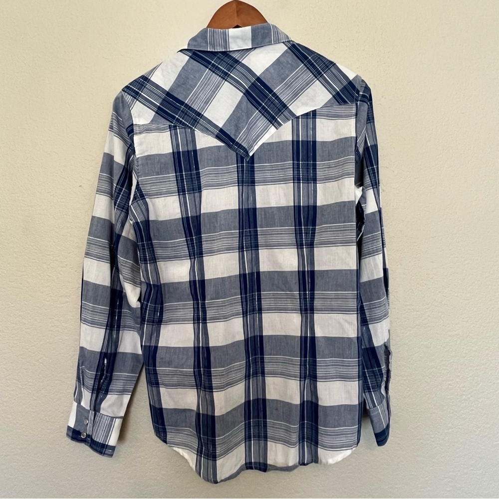 Wrangler Blue and White Plaid Western Button Down Shirt Women's Medium - Picture 11 of 15